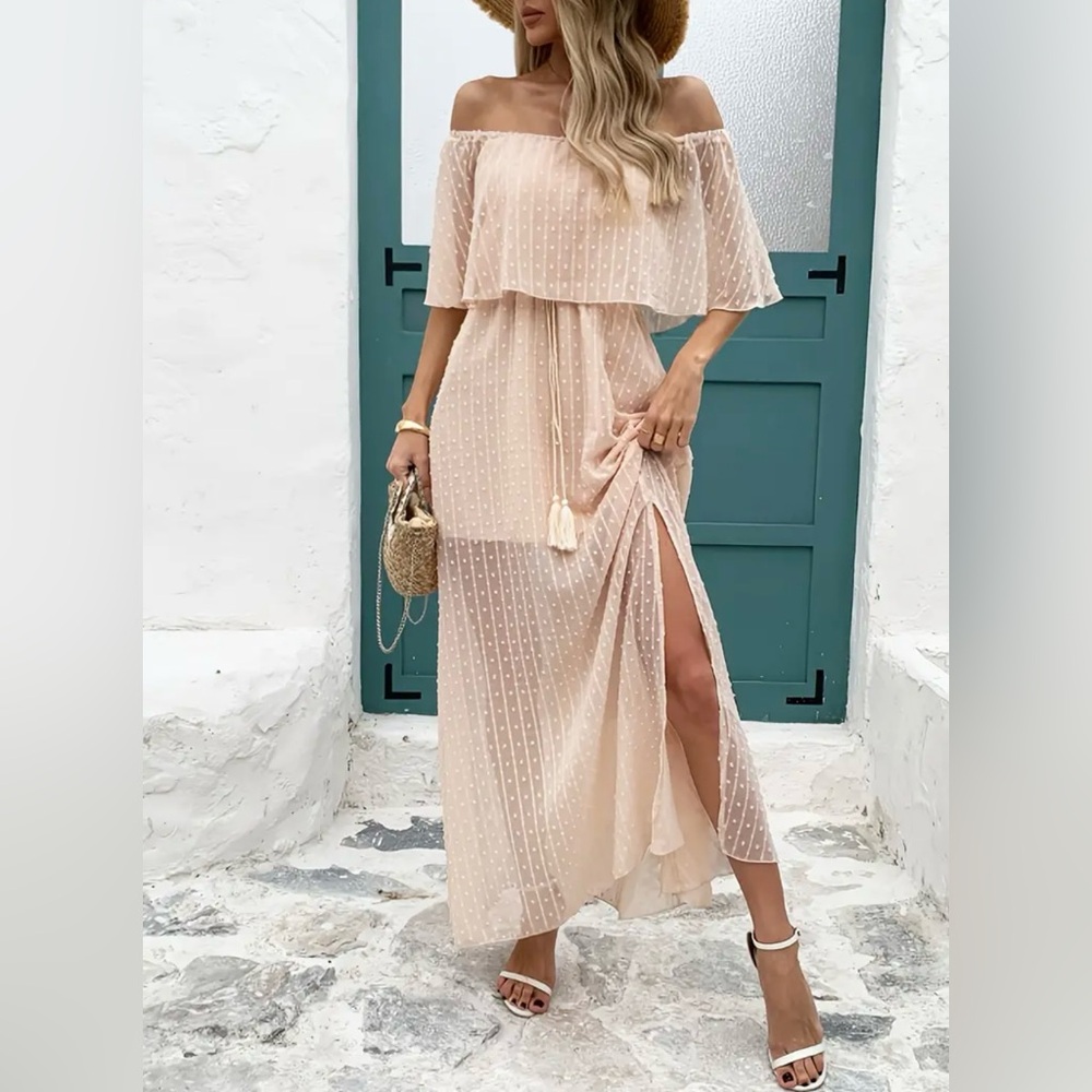 New Boho Textured Off Shoulder Maxi Dress Women’s XL
